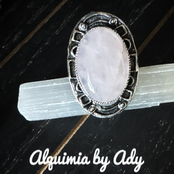 Alquimia Silver and Pink quartz adjustable cuff Ring - Picture 1 of 1